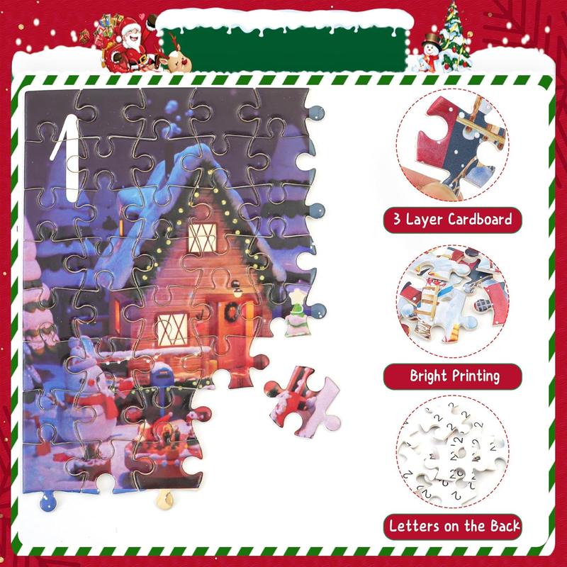 Advent Calendar 2024 Christmas Puzzle for Adults and Kids, 24 Days-1008 Pieces Christmas Countdown Calendar Puzzles, Funny Holiday Puzzles for Adults and Kids as Christmas Decor