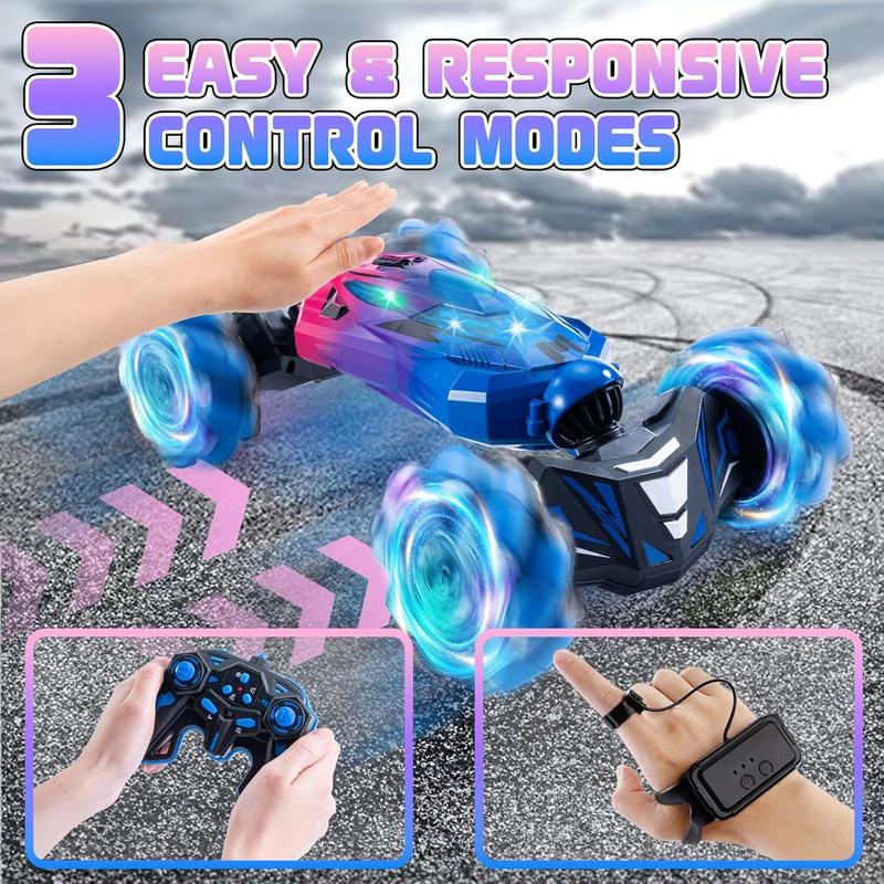 Gesture Sensing RC Stunt Car, 2.4GHz 4WD Stunt Car Toys for Ages 6-12 yr Boys Girls, Hand Controlled Remote Control Twist Cars, Offroad 360? Rotation with Lights and Music for Birthday Gifts