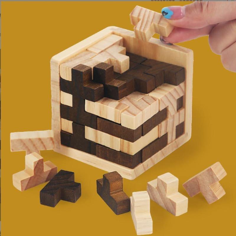 Wooden Brain Teaser Puzzle Cube Wooden Puzzles T-Shaped Jigsaw Logic Puzzle Educational Toy for Kids and Adults by AHYUAN (Brown and Natural)