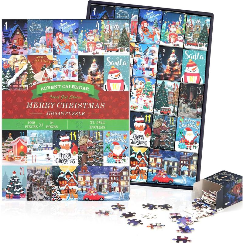 Advent Calendar 2024 Christmas Puzzle for Adults and Kids, 24 Days-1008 Pieces Christmas Countdown Calendar Puzzles, Funny Holiday Puzzles for Adults and Kids as Christmas Decor