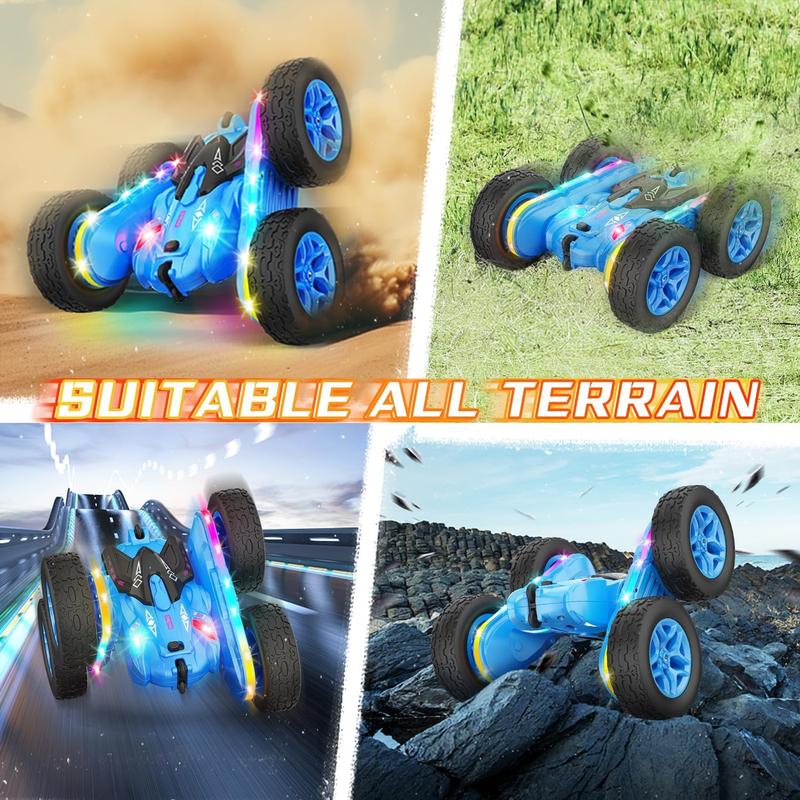 Remote Control Car, Rc Cars Stunt RC Car Toys New Upgraded Strip Lights and Headlights Car Toys Double-Sided 360 Rotating 4WD Rc Drift Truck for Boys Girls Birthday Gift (Blue)