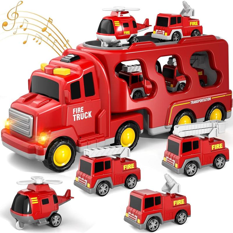 Fire Truck Toys , 5 in 1 ,7 in 1,Truck Friction Power Toy Car, Fire Rescue Truck, Ladder Truck, Helicopter and Sprinkler, Christmas Birthday Gifts