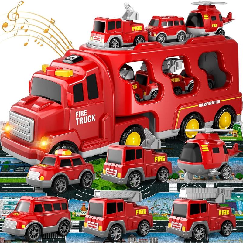 Fire Truck Toys , 5 in 1 ,7 in 1,Truck Friction Power Toy Car, Fire Rescue Truck, Ladder Truck, Helicopter and Sprinkler, Christmas Birthday Gifts