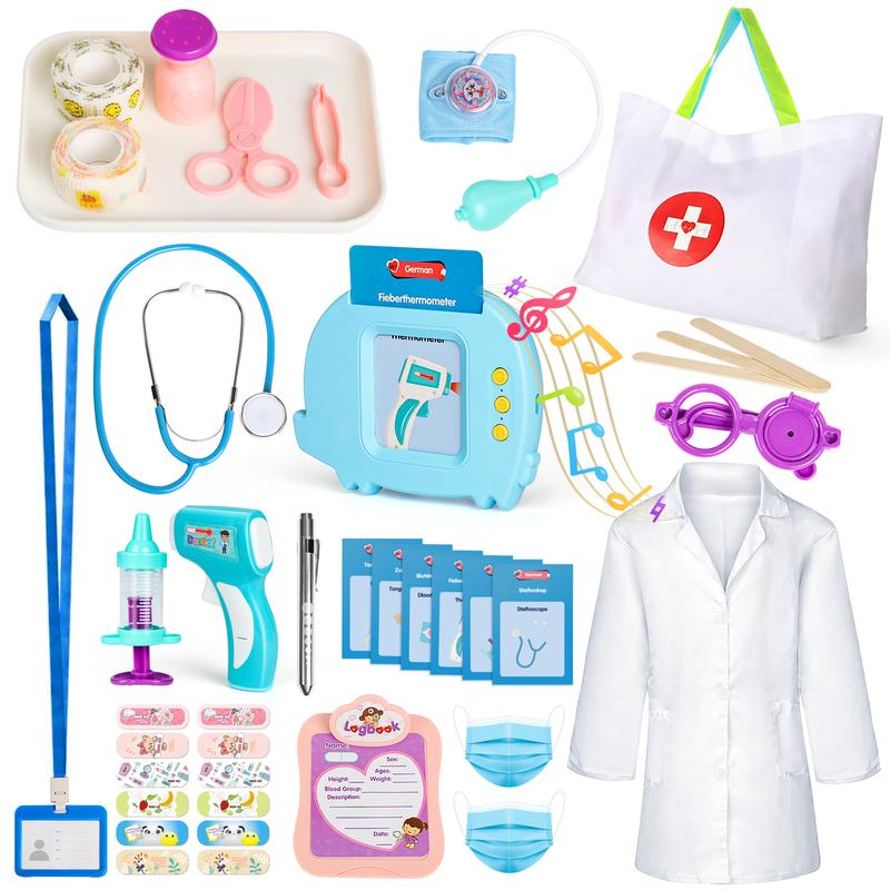 Doctor Kit for Toddlers 3-5, 40 Pcs Kids Doctors Play Set with Talking Flash Cards, Stethoscope, Pretend Play Medical Kit for Kids, Christmas Birthday Gifts for Kids Toddlers