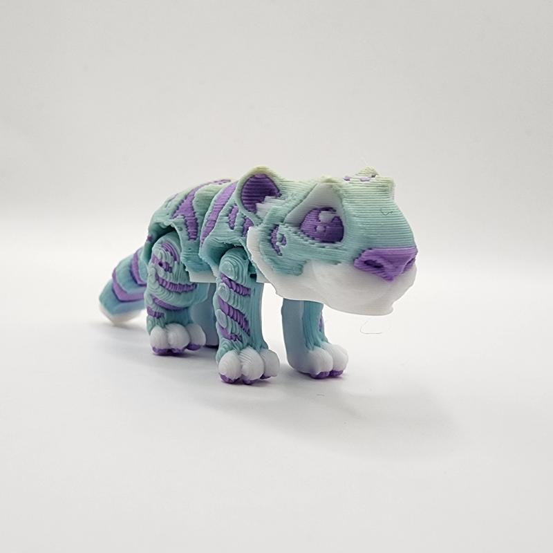 Rainbow Purple Stripe Tiger | 3D Printed Articulating Figurine Great Gift and Desk Figure