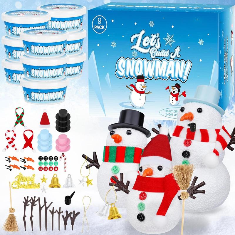 9 Pack Christmas Crafts DIY Snowman Kit, Build a Snowman Winter Christmas Activities Set Indoor, Snowman Creative Air Dry Modeling Clay Crafts Kit for Family School Party