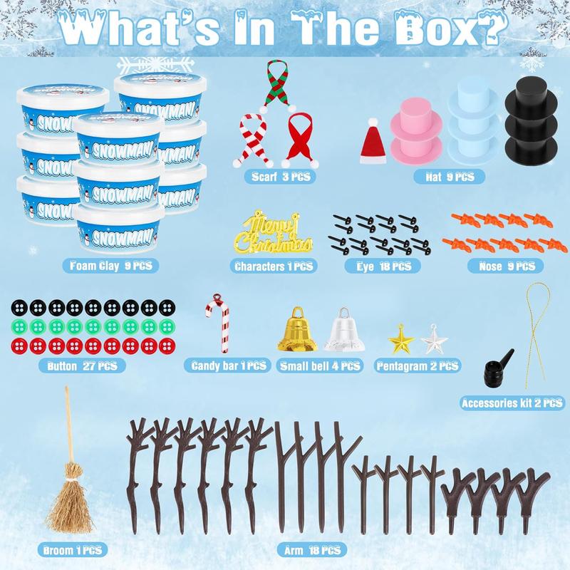 9 Pack Christmas Crafts DIY Snowman Kit, Build a Snowman Winter Christmas Activities Set Indoor, Snowman Creative Air Dry Modeling Clay Crafts Kit for Family School Party