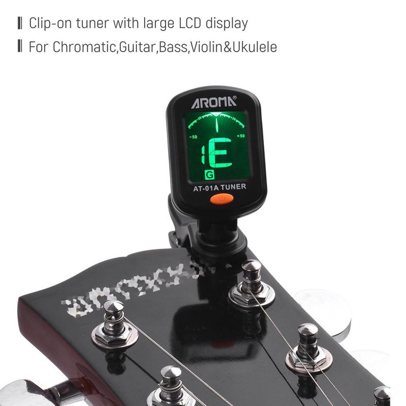 AROMA AT-01A Clip-on Guitar Tuners, (1 2 3Pcs Optional), with LCD Display, 440Hz, For Chromatic Acoustic Electric Guitar Bass, Ukulele Banjo Violin