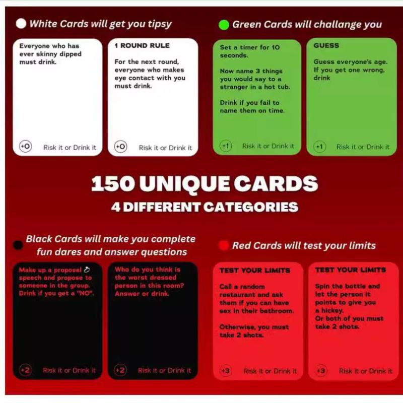 Fun Drinking Game for Parties: 150 Hilarious Dares & Risky Questions for Adults Games Nights - Adult Cards for Party Pregames, College or Bachelorette