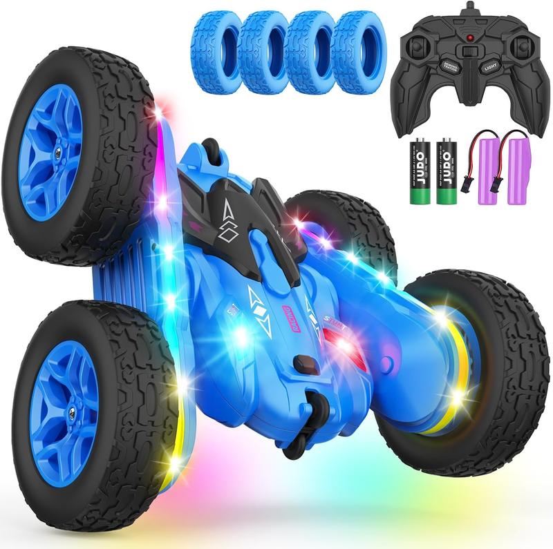 Remote Control Car, Rc Cars Stunt RC Car Toys New Upgraded Strip Lights and Headlights Car Toys Double-Sided 360 Rotating 4WD Rc Drift Truck for Boys Girls Birthday Gift (Blue)