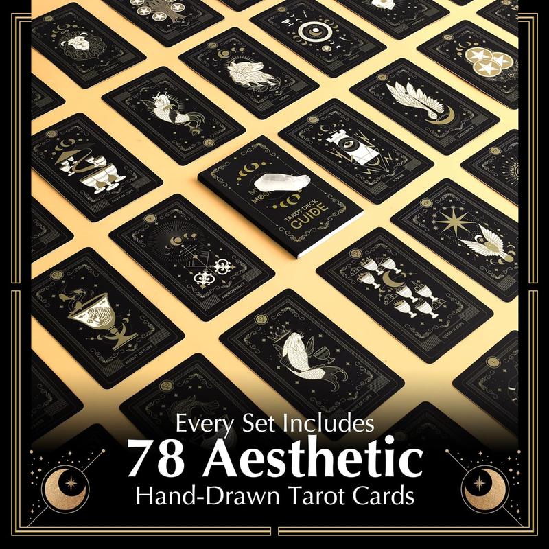 Moon Tarot Cards Set with Guide Book - 78 Original Tarot Cards Deck - Astrology Unique Deck with Healing Crystal - Hand Drawn True Black Tarot Cards - Modern Witch Tarot Deck with Pouch