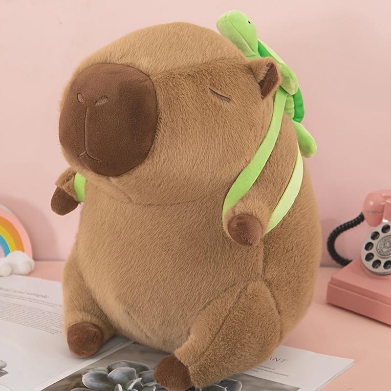 chiwushop 1pc Cuddly Capybara Plush Toy with Turtle Back, Festive Strawberry Hat, Soft Polyester Stuffed Animal, Perfect for Halloween, Thanksgiving, Easter, Christmas, Valentine'S Day, Birthday Gifts - Light Brown