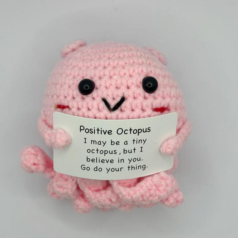 Positive Octopus Design Crochet Ornament, 1 Count Cute Mini Knitting Ornament with Positive Card, Handmade Emotional Support Gift for Friends Classmates Lovers Family