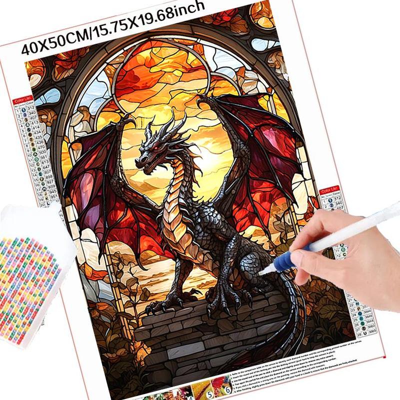 5D DIY Diamond Arts Colorful Painting Kit, Dragon Pattern Diamond Arts Colorful Painting without Frame, DIY Decor Painting for Bedroom