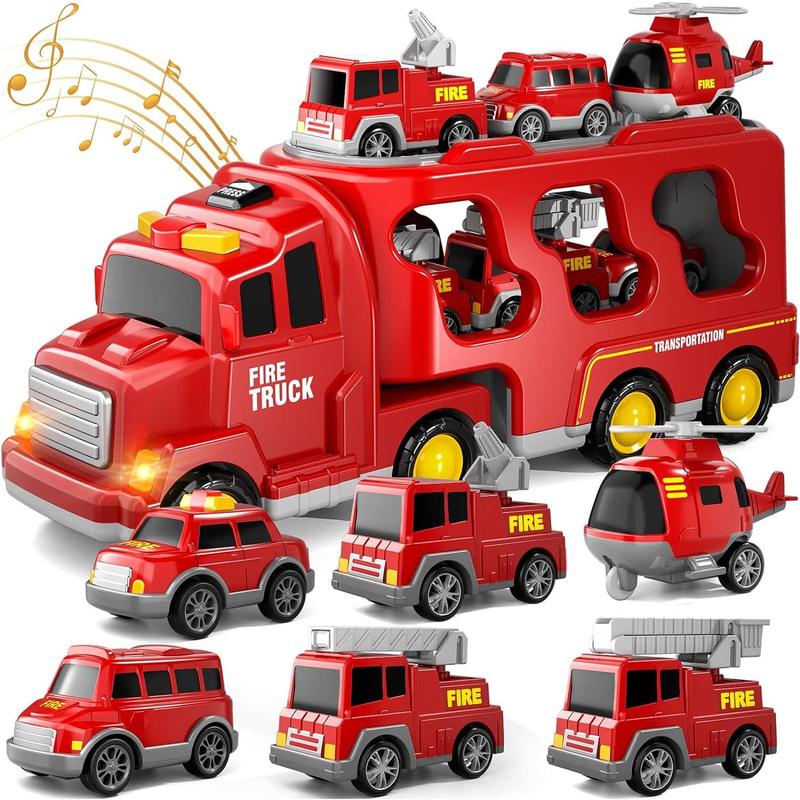 Fire Truck Toys , 5 in 1 ,7 in 1,Truck Friction Power Toy Car, Fire Rescue Truck, Ladder Truck, Helicopter and Sprinkler, Christmas Birthday Gifts