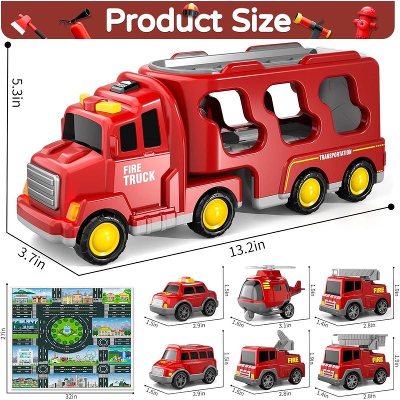 Fire Truck Toys , 5 in 1 ,7 in 1,Truck Friction Power Toy Car, Fire Rescue Truck, Ladder Truck, Helicopter and Sprinkler, Christmas Birthday Gifts