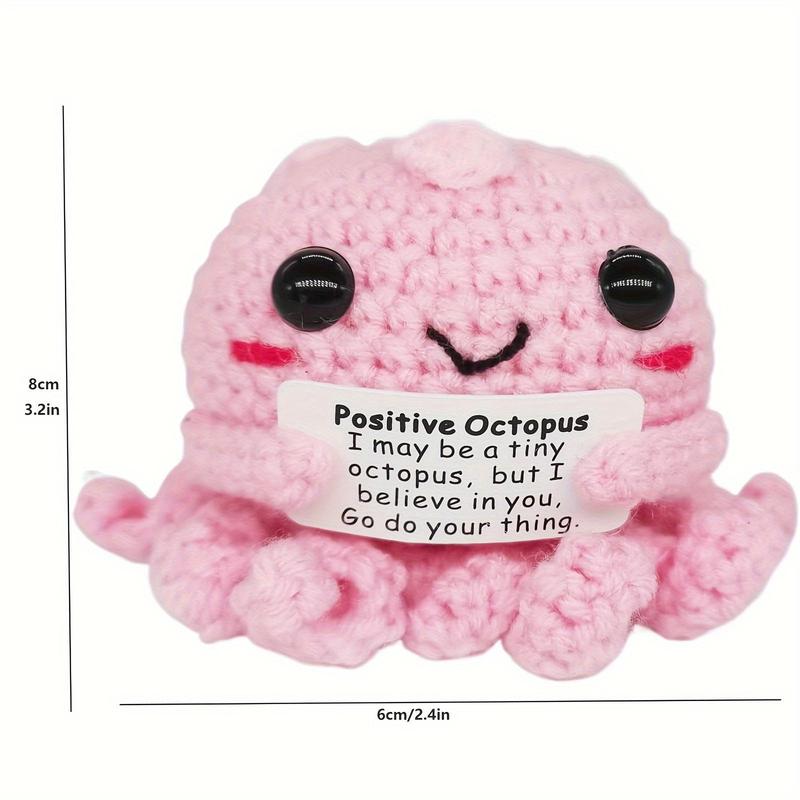 Positive Octopus Design Crochet Ornament, 1 Count Cute Mini Knitting Ornament with Positive Card, Handmade Emotional Support Gift for Friends Classmates Lovers Family