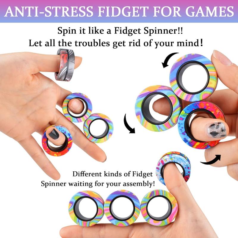 9Pcs Magnetic Rings Fidget Toy Set, ADHD Anxiety Magnetic Fidget Toys Adults Fidget Spinner Rings for Relief, Gifts for 8+ Year Old Teen Boy Girl