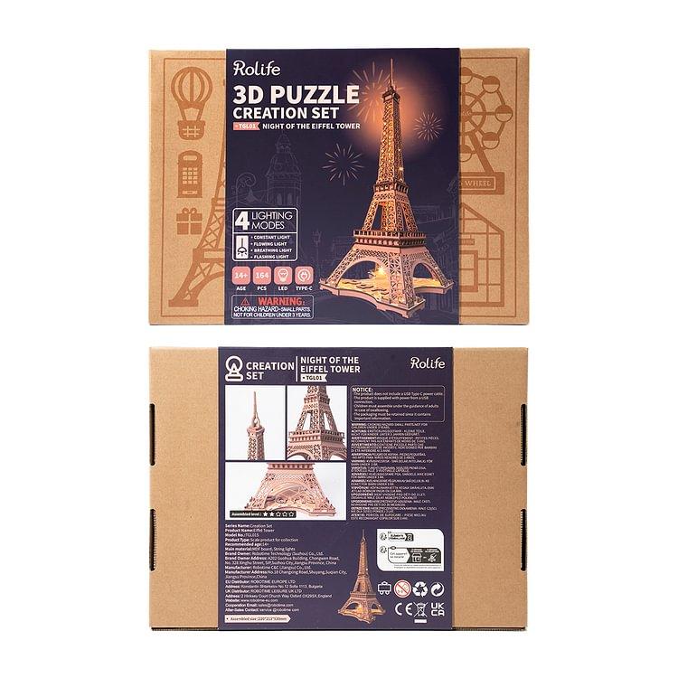 Rolife Eiffel Tower,3D Puzzle Model Kits for Adults,DIY 3D Wooden Puzzles for Adults,Builing Set with LED,Home Decoration Festival Gift Idea