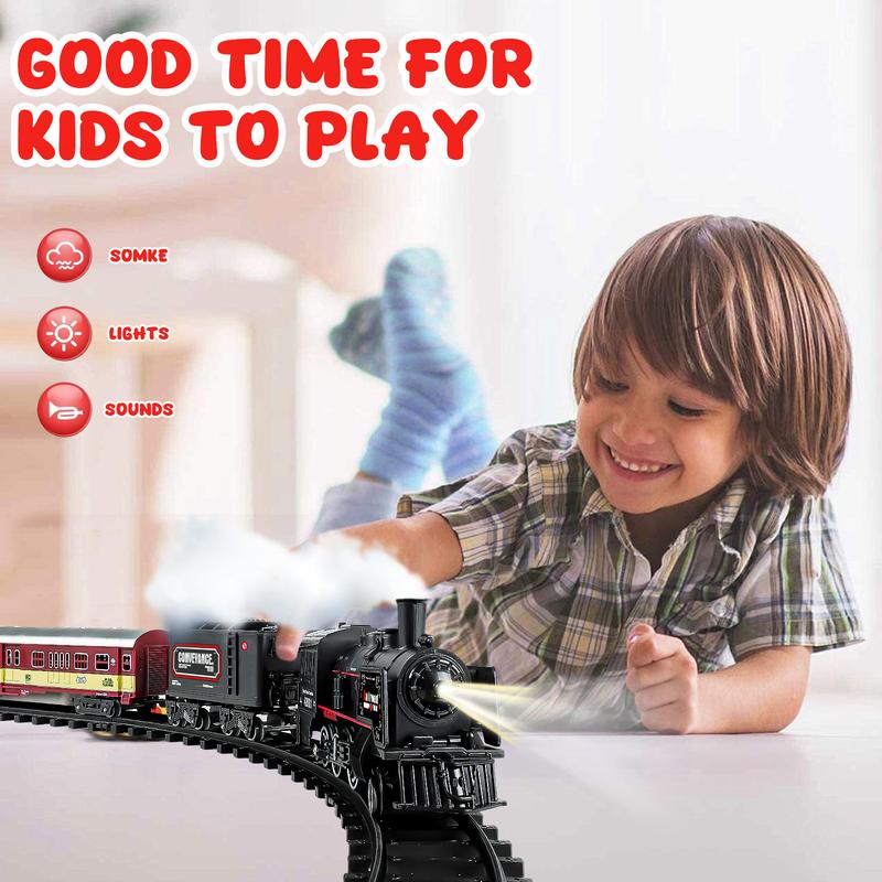 Remote Control Train Set, Christmas Gifts for Kids, Electric Trains with Tracks, Sounds, Lights