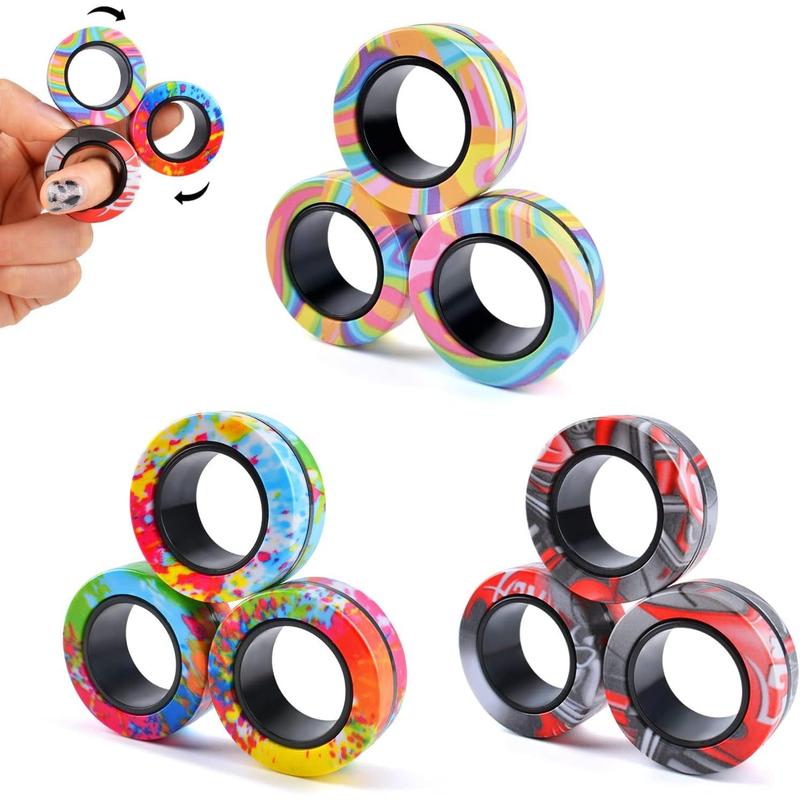 9Pcs Magnetic Rings Fidget Toy Set, ADHD Anxiety Magnetic Fidget Toys Adults Fidget Spinner Rings for Relief, Gifts for 8+ Year Old Teen Boy Girl