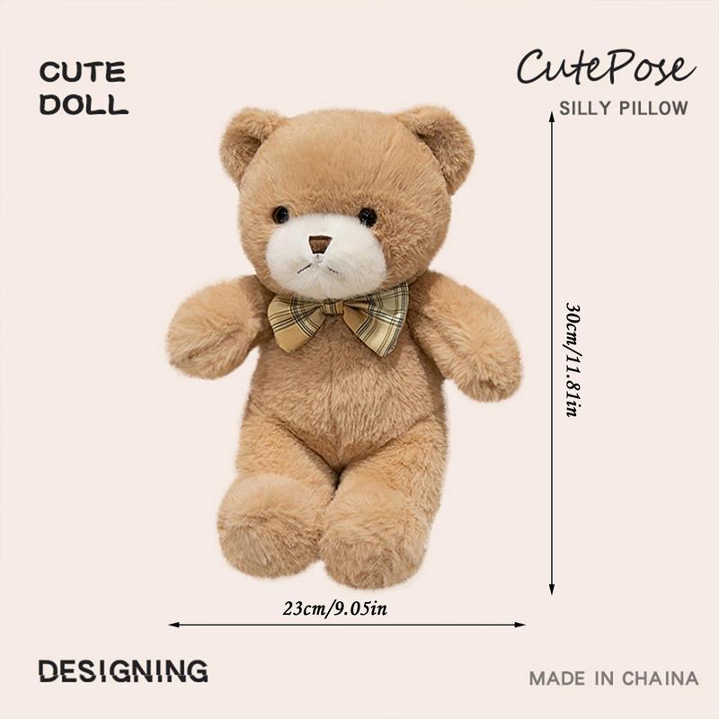 30cm 11.81in Bow Tie Teddy Bear Plush Toys Soft Teddy Bear Stuffed Plush Dolls Cute Bear Plushies Halloween Gift Cartoon Bear Pillow for Bedroom