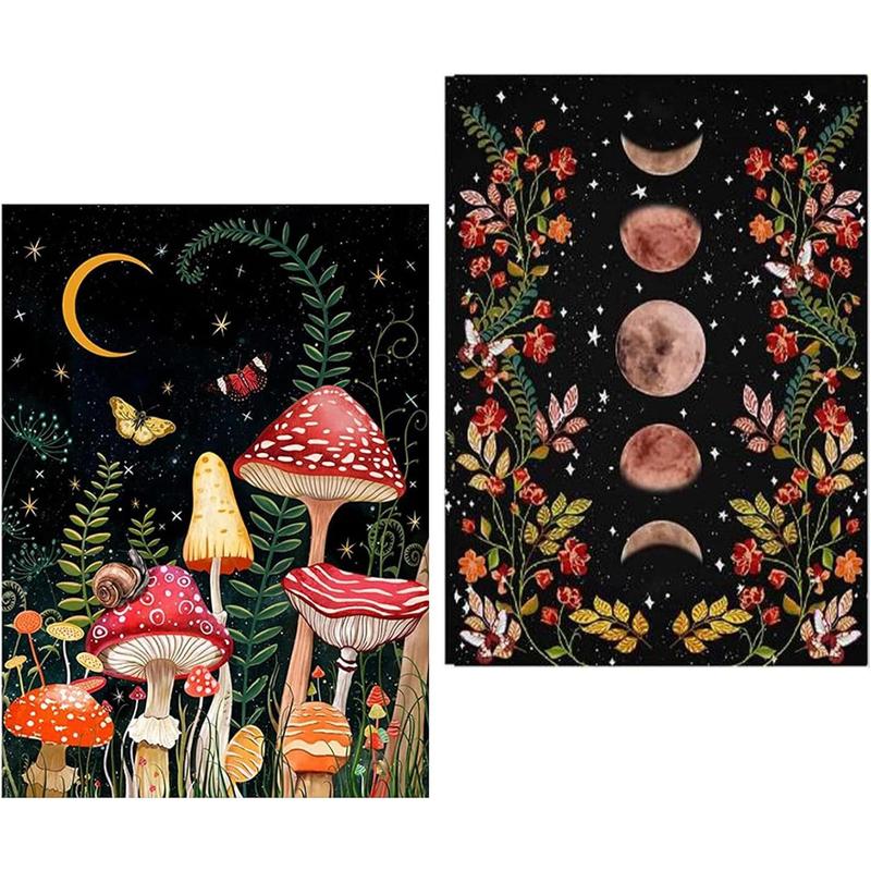 2 Pack Diamond Painting Kits for Adults,5D DIY Mushroom Forest Full Drill Round Art Gems with Moon Diamond Art Perfect for Home Wall Decor Diamond Dotz Inch12x16