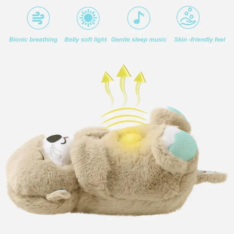 Breathing Otter Plush Toy Pet Cat Nap Sensory with Light and Sound Gift Musical Doll 30cm for Soothing Sleep 04