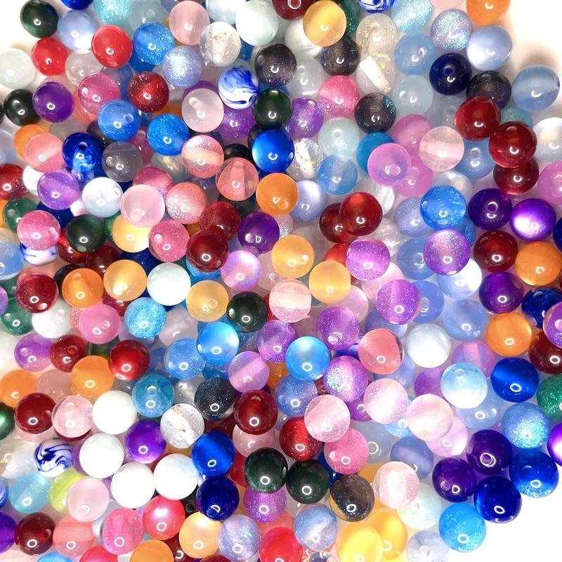 DIY 10mm 12mm Cat Eye Round Bead, Resin Colourful Round Loose Spacer Bead For Jewelry Making, Bracelet Earring Necklace Handmade Phone Chain Ornament Making Bead Lustrous Smooth and shiny