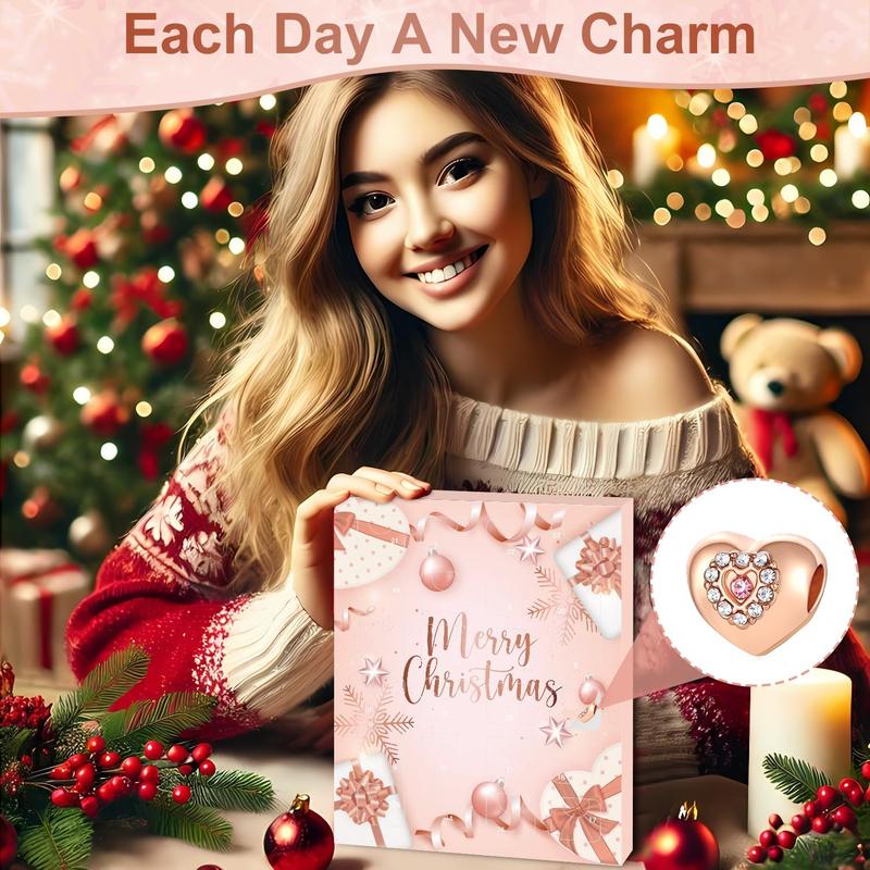 2024 Christmas Advent Calendar for Girls - 24 Days of DIY Rose Gold Charm and Pendants Bracelets Jewelry Kit