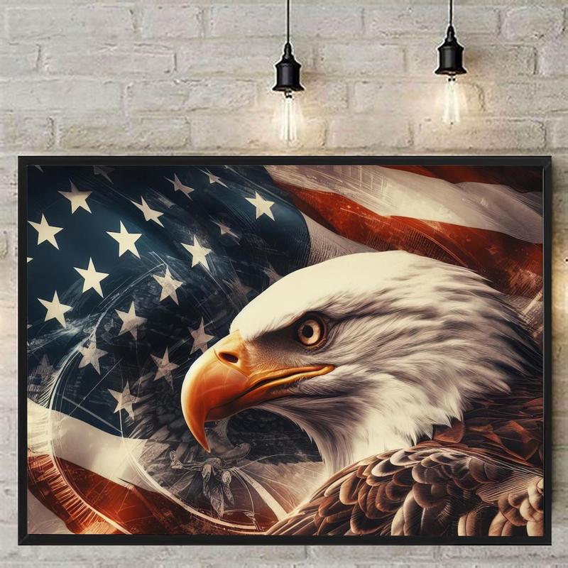 Eagle & American Flag Pattern DIY Diamond Art Painting Kit without Frame, DIY 5D Diamond Art Painting Kit, Wall Art Decor for Home Living Room Bedroom