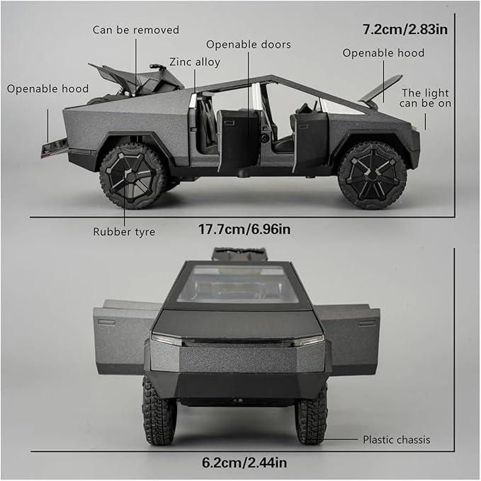 1:32 Tesla Cybertruck Pickup Truck Toy Model with Pull-Back Action, Sound & Lights – Durable, Detailed Design, Ideal for Kids & Toy Car Collectors