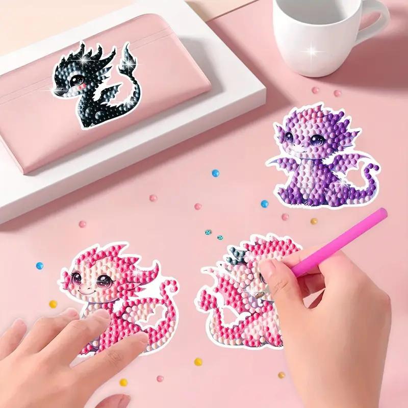 Cartoon Animal Pattern DIY Diamond Arts Colorful Painting Sticker Kit, 12pcs set DIY Diamond Stickers, DIY Cartoon Stickers Making Craft