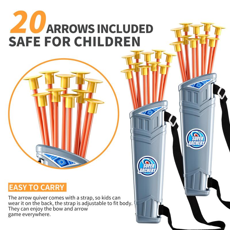 2 pack set archery bow arrow toy set outdoor hunting play with 2 bow 20 suction cup arrows 2 target & 2 quiver, LED light up function toy, outdoor toys,