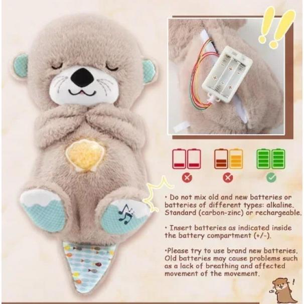 Breathing Otter Plush Toy Pet Cat Nap Sensory with Light and Sound Gift Musical Doll 30cm for Soothing Sleep 04