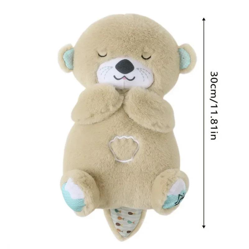 Breathing Otter Plush Toy Pet Cat Nap Sensory with Light and Sound Gift Musical Doll 30cm for Soothing Sleep 04