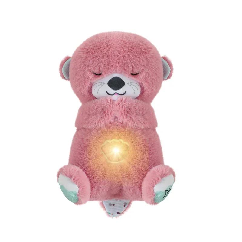 Breathing Otter Plush Toy Pet Cat Nap Sensory with Light and Sound Gift Musical Doll 30cm for Soothing Sleep 04