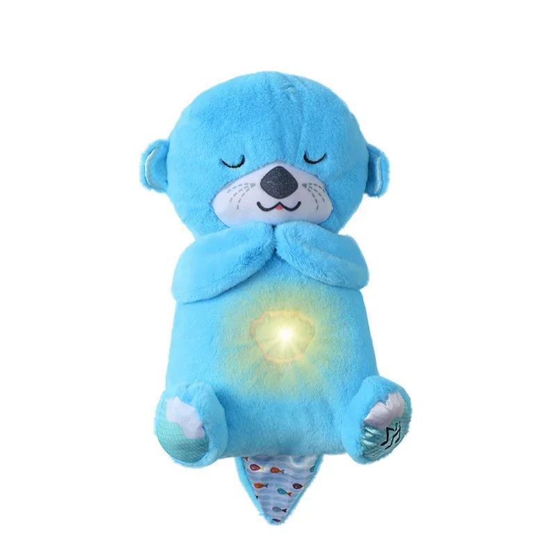 Breathing Otter Plush Toy Pet Cat Nap Sensory with Light and Sound Gift Musical Doll 30cm for Soothing Sleep 04