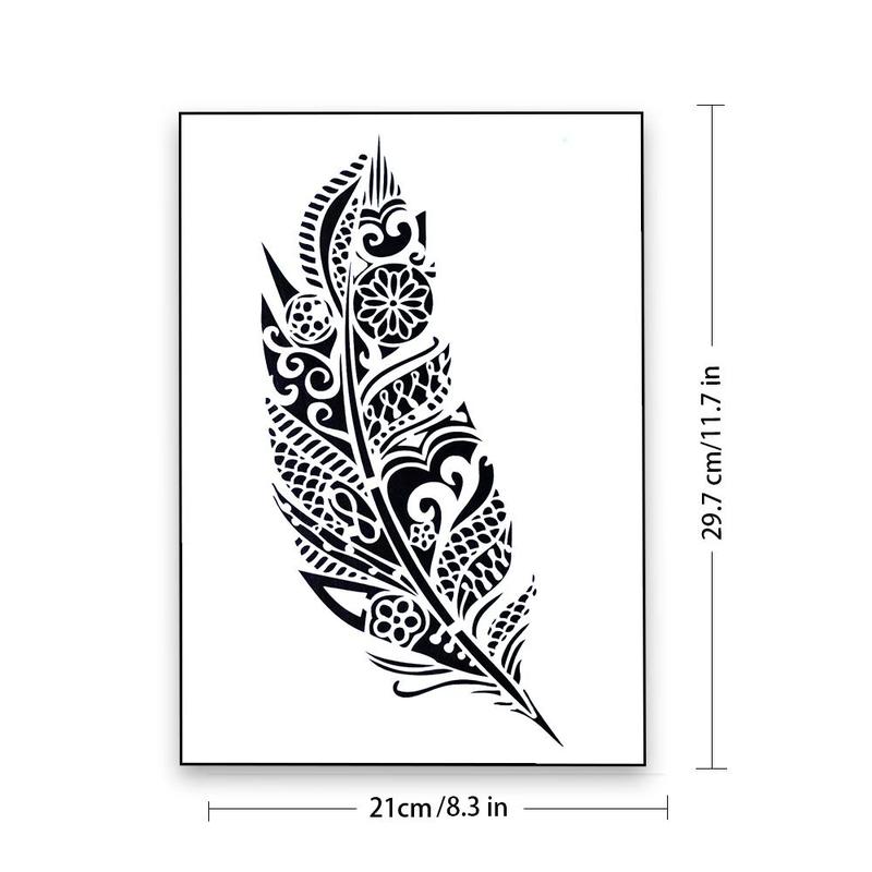 Feather Shaped Hollow Out Painting Template, 1 Count A4 Reusable DIY Decorative Painting Stencil For Cake, Scrabooking, Craft