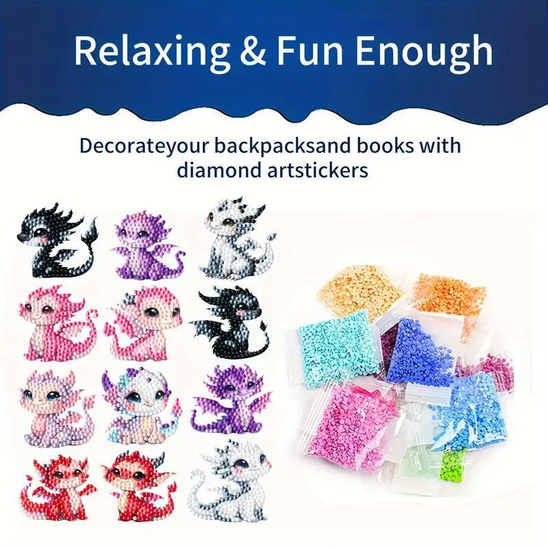 Cartoon Animal Pattern DIY Diamond Arts Colorful Painting Sticker Kit, 12pcs set DIY Diamond Stickers, DIY Cartoon Stickers Making Craft