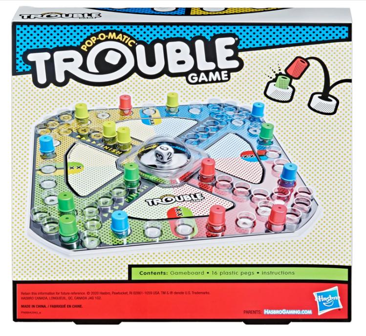 Hasbro Gaming Trouble Board Game for Kids Ages 5 and Up 2-4 Players (Packaging may vary)