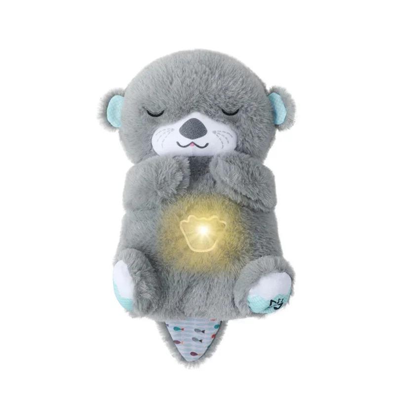 Breathing Otter Plush Toy Pet Cat Nap Sensory with Light and Sound Gift Musical Doll 30cm for Soothing Sleep 04