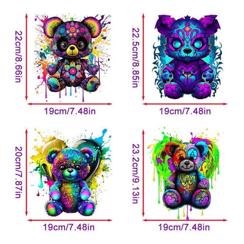 Bear Pattern Heat Transfer Sticker, 4 Counts set Cute Cartoon Heat Transfer Sticker, DIY Heat Transfer Sticker for Clothes T-shirt Jacket Bag Pillow