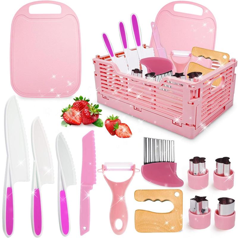 CHRISTMAS GIFT Kids Knife Set for Real Cooking & Basket,Gifts Toys for 3 4 5 6 7 8 9 10 Year Old Girls Birthday Gifts,Montessori Toys Kitchen Tools