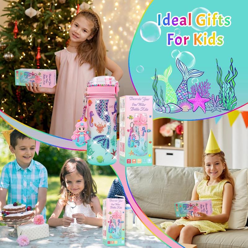 Decorate Your Own Water Bottle Kits for Girls - 5 6 7 8 Year Old Girl Birthday Gifts, Mermaid Toys for Girls, Fun Mermaid Painting Arts and Crafts Gifts for Girls Ages 6-12, Christmas Gifts