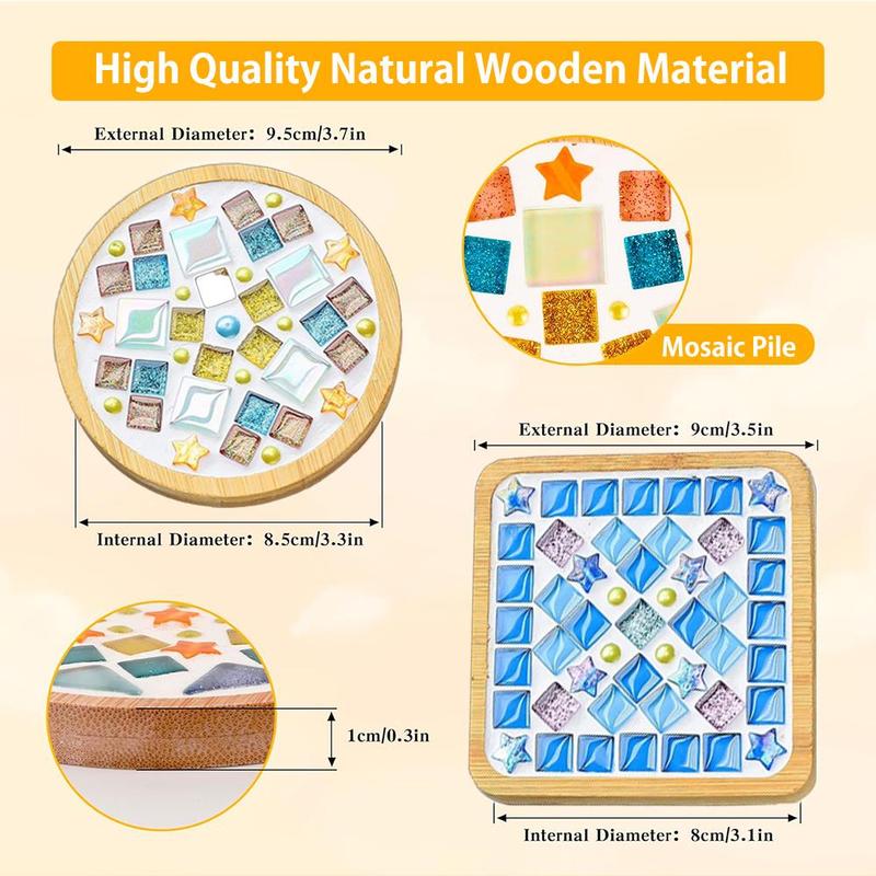 4 Sets DIY Mosaic Tiles For Crafts,Mixed Color Mosaic Kits With Wooden Coaster For Adults,Mosaic Crafts Materials Package For Coaster Handmade Home Decor Gifts