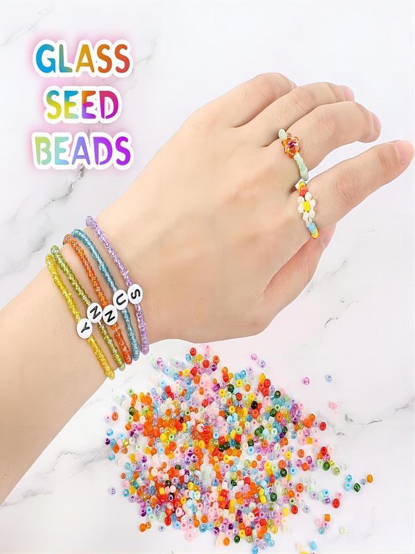 2 Box 11000pcs 3mm Glass Seed Bead & 1200pcs Letter Bead, DIY Jewelry Making Tool Kit For Necklace, Bracelet, Wristlet Keychain Making, Friendship Bracelet Making Tool Gift for Fall Outfits & Fall Freshness