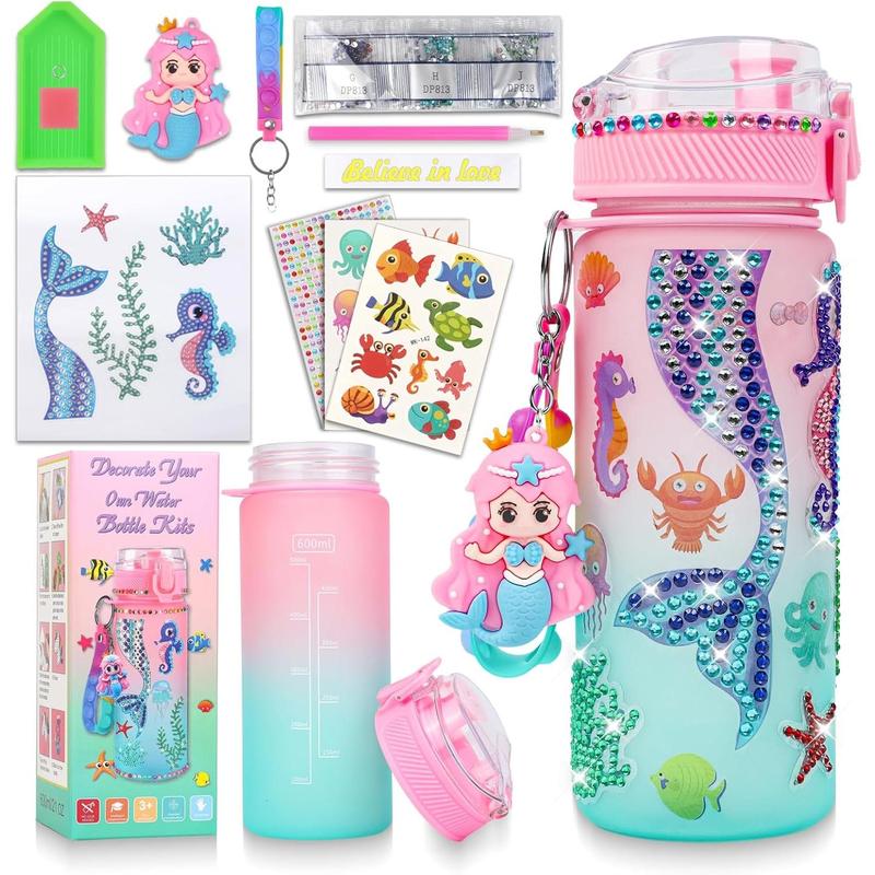 Decorate Your Own Water Bottle Kits for Girls - 5 6 7 8 Year Old Girl Birthday Gifts, Mermaid Toys for Girls, Fun Mermaid Painting Arts and Crafts Gifts for Girls Ages 6-12, Christmas Gifts