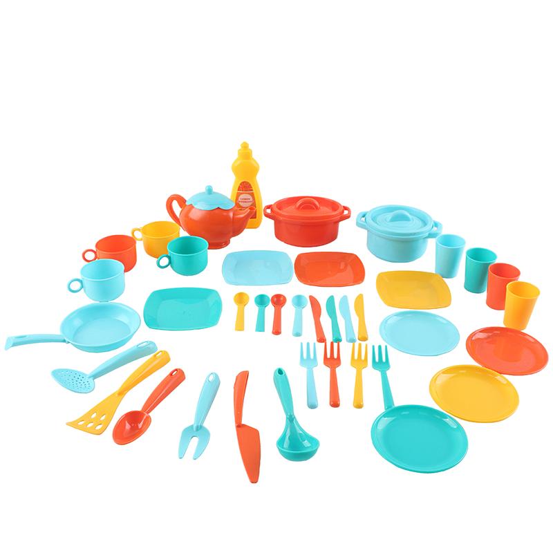 deAO 41PCS Play Dishes Pretend Play Kitchen Set Tableware Dishes Playset with Drainer