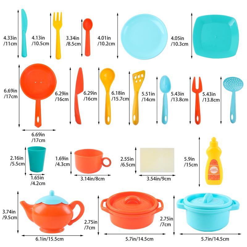 deAO 41PCS Play Dishes Pretend Play Kitchen Set Tableware Dishes Playset with Drainer